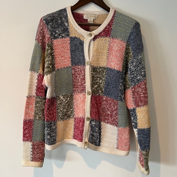 Vintage Sweaters - Vintage Heavy Knit Patchwork Cardigan Sweater